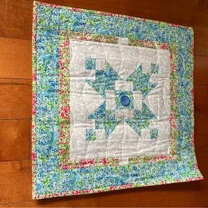 Handmade Floral Star Quilt Wall Hanging - Blue, Green & Pink